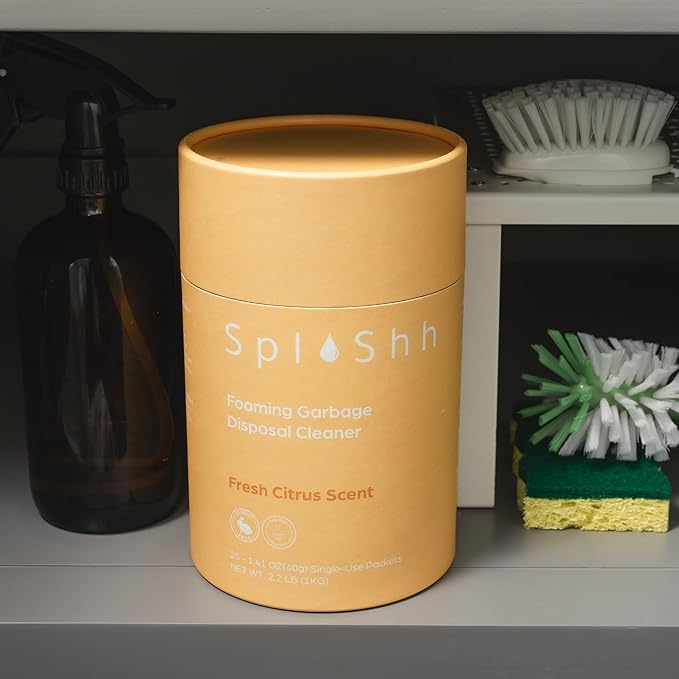 SplaShh Foaming Garbage Disposal Cleaner and Deodorizer, 25 Instant Foaming Powder Packets, 1-Year Supply, Mild Citrus Scent, Kitchen Sink Disposer Cleaner, Drain Odor Eliminator & Freshener