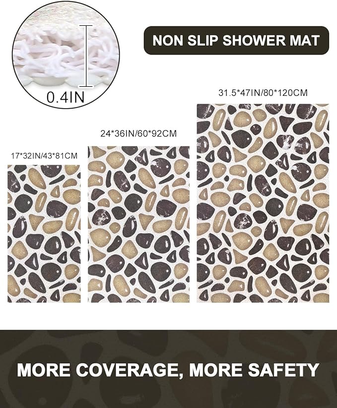 Large Shower Mat Non Slip: Anti Slip Shower Mats for Inside Shower, Soft PVC Loofah Shower Floor Mat, Extra Large Bath Mat for Shower, Tub, Bathroom, Floor, Kitchen, Home, Pool, Hotel, Quick Drying