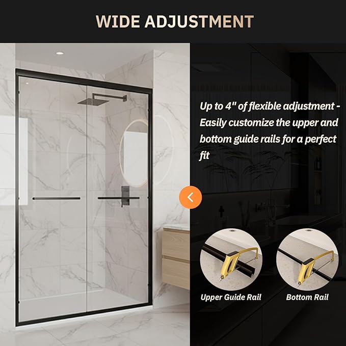 Glass Shower Door 44-48" W x 72" H Semi-Frameless Double Sliding Bathroom Shower Doors with 1/4 inch Clear Tempered Glass for Walk-in Shower, Matte Black