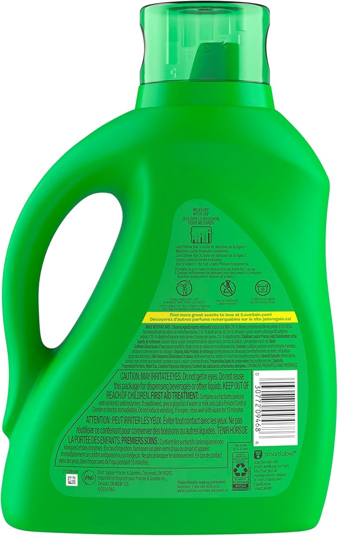 Gain Liquid Laundry Detergent, Spring Daydream Scent, 88 fl oz, 61 loads, Freshness + Odor Fighting, Laundry Detergent Liquid Soap, HE compatible
