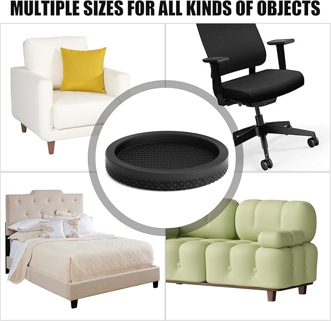Ezprotekt Non Slip Furniture Pads, 8 Pcs 2.5" Anti Skid Rubber Furniture Caster Cups, Anti-Slip Furniture Coasters for Hardwood Floors, Anti Slide Floor Protectors for Bed Couch Stoppers (Black)