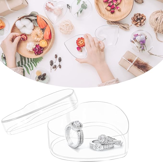 KissYou Acrylic Box with Lid Heart Shaped Box Small Containers with Lids 24 Pieces Heart Box Easter Clear Candy Jewelry Storage Box