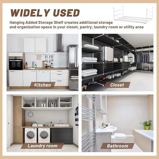 Amylove 4 Pieces 14.7 Inch Hanging Wire Shelf Organizer Closet Storage Shelves Hanging Wire Shelving Rack Accessories for Closet Pantry Storage Room Bathroom Organization, White