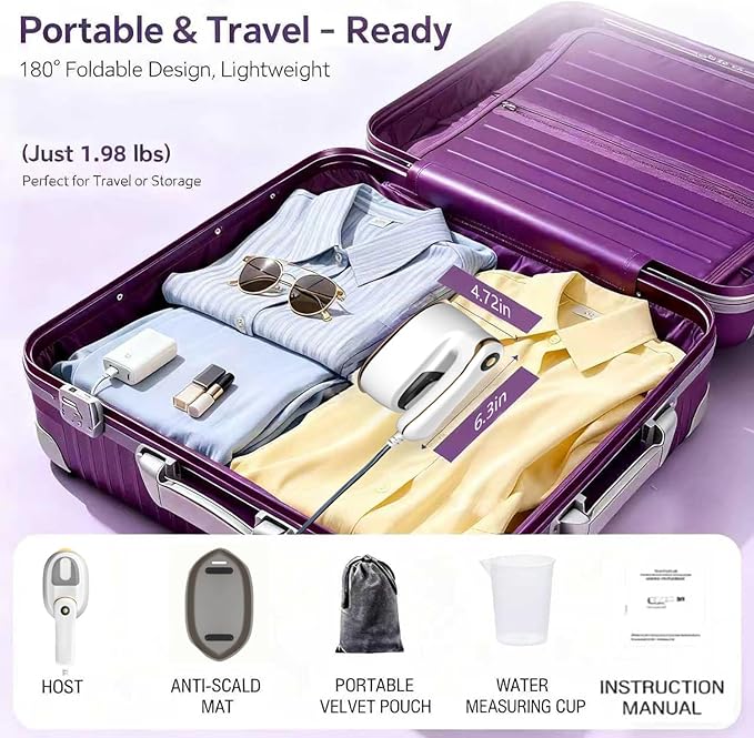 Travel Steamer Iron for clothes portable Mini,1100W Handheld garment steamers with 15s Fast Heat-up, 180° Foldable Handle & 4 Modes LCD Display,125ml Water Tank for Home,Business Trip,Travel