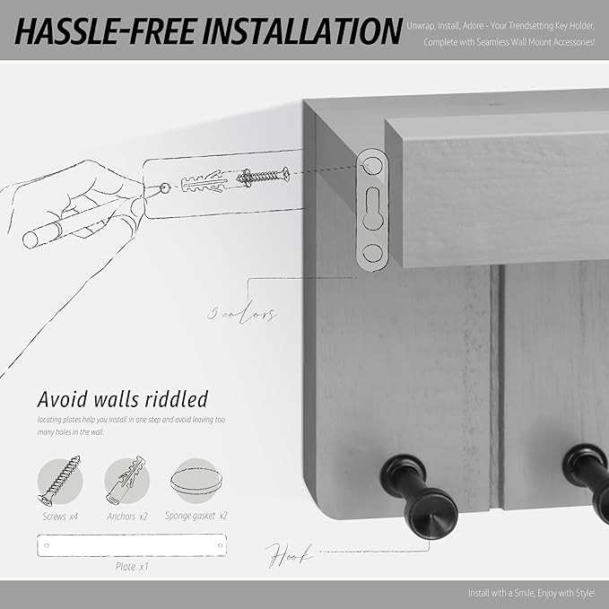Rebee Vision Modern Key Holder Wall Mount - Decorative Key and Mail Holder for Wall with Shelf - Elevate Your Space with Chic Aesthetic Home Decor in Room Decor and Apartment Essentials (Light Gray)
