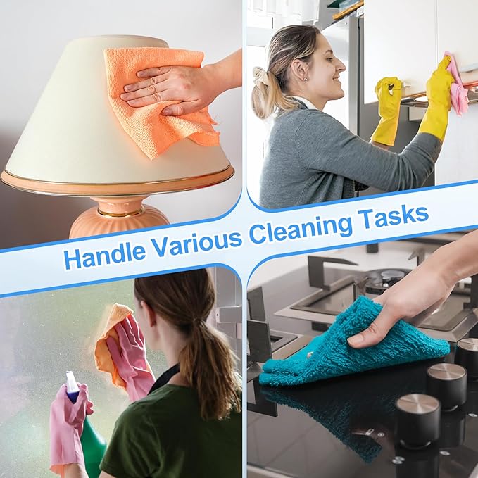 HARFINGTON 4 Pack Microfiber Cleaning Cloth, 30" x 14" Multi-Functional Cleaning Towels Reusable Absorbent Rags for Car Wash Kitchen Household Window Clean, Purple
