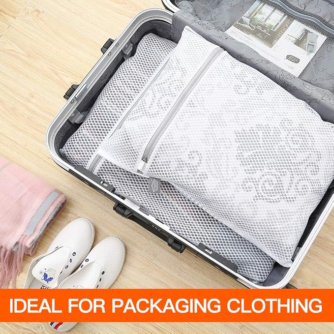 Kimmama Laundry Mesh Wash Bags, Lingerie Bags for Washing Delicates, Mesh Laundry Bags for Washing Machine, White Net, Grey Zipper, 2XXL (Pack of 2)