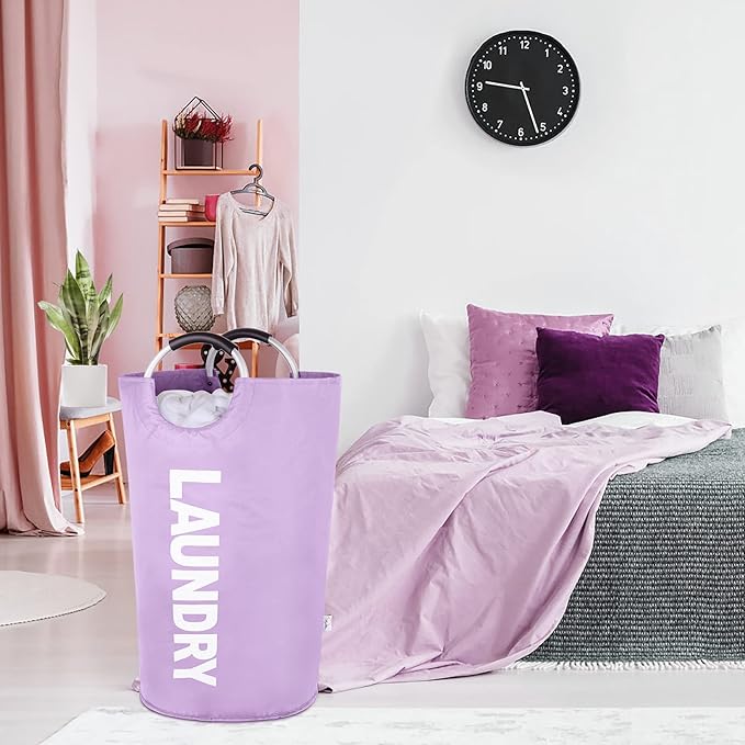 Large Laundry Basket Collapsible,Freestanding Clothes Hamper Bag with Handles – Tall Folding Dirty Laundry Bin,Sturdy Laundry Sorter for College Dorm,Laundry Room – 130L (Purple)