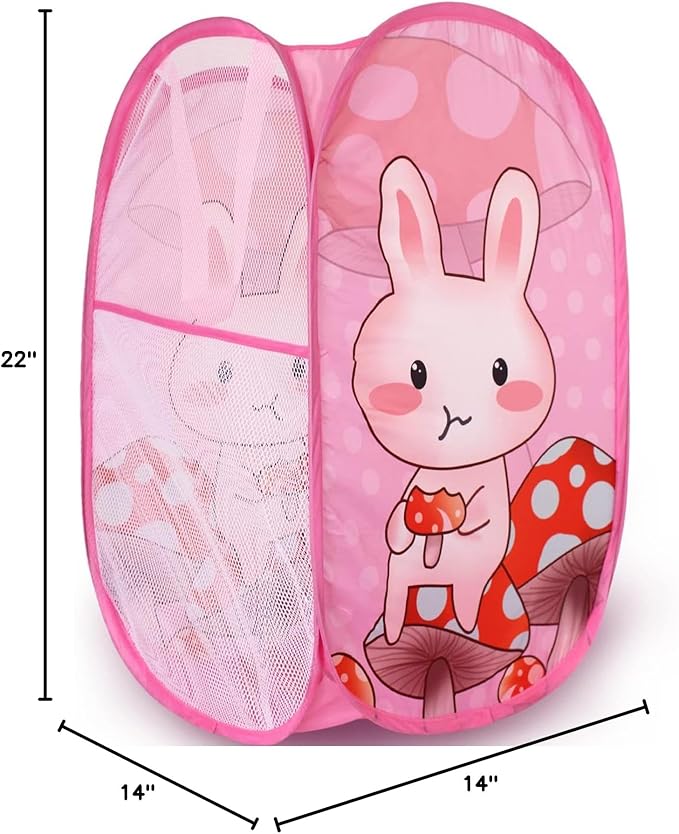 Cute Foldable Laundry Toys Tidy Clothes Socks Basket Storage Bag (Pink Rabbit)