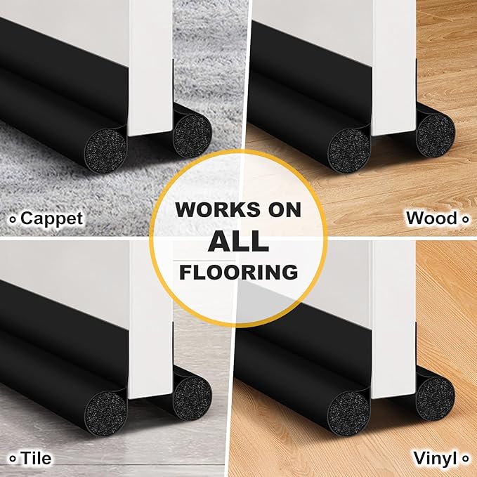 HomeProtect Door Draft Stopper 2 Pack Adjustable, Door Sweep for Bottom of Door, Weather Stripping Door Seal Interior & Exterior, Block Cold Air, Sound Light Dust, Easy to Install,32” Black