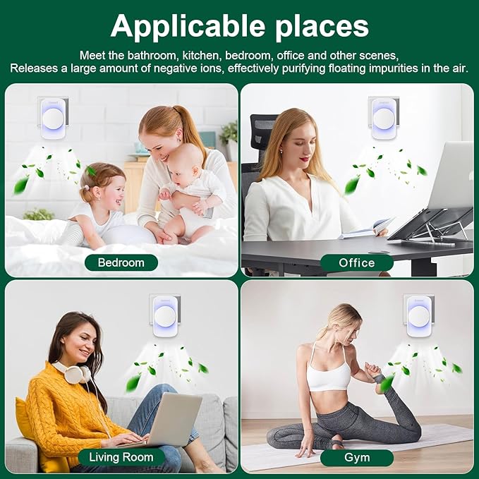 Air Ionizer for Home(6 pack), Ionic Air Purifier Plug in with 6 Carbon Fiber Tips, Ultra Quiet Portable Air Cleaner for Kitchen Bedroom Office Bathroom,Energy Efficient with Blue/Warm White Mood Light
