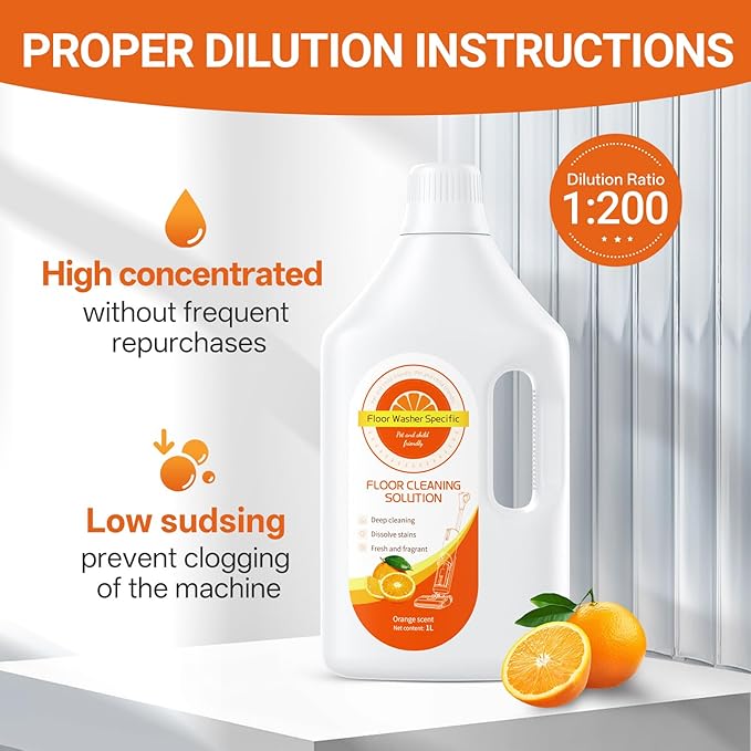 Floor Cleaner Compatible with Tineco Cleaning Solution, Suitable with All Robotic Vacuum Mop and Cordless Wet/Dry Vacuum Mop Cleaner, Multi-Surface Deodorizing & Cleaning Solution (1 L, Orange)