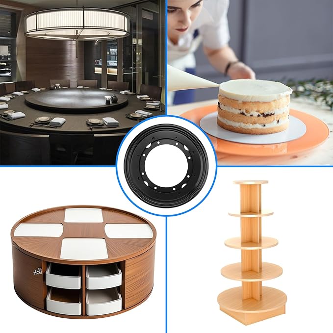 4 PCS 9 Inch Black Lazy Susan Turntable Bearing Plate, Easy Installation, Solid Metal Construction, for Home and Industrial