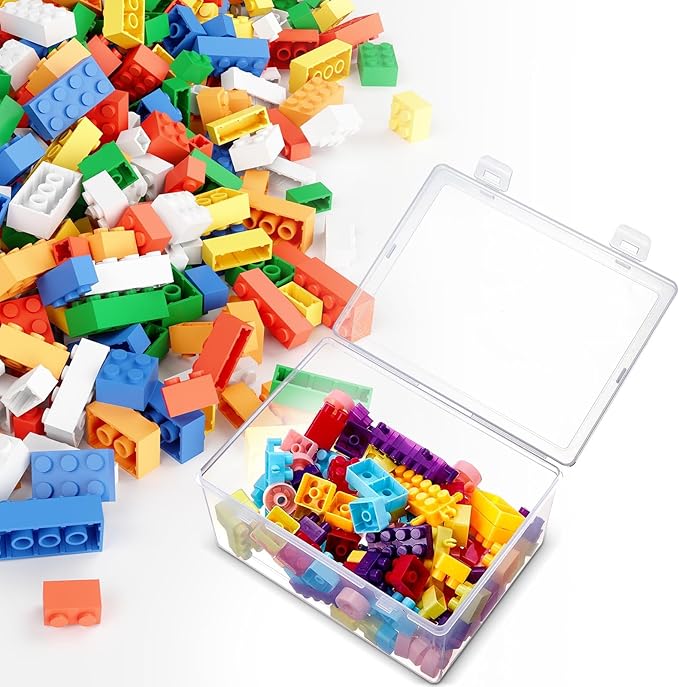 8 Pcs 7.09 x 5.2 x 3.43 Inch Plastic Playroom and Gaming Storage Organizer Box Containers Stackable Clear Storage Bins with Lids for Shelves or Cubbies, Holds Small Building Blocks
