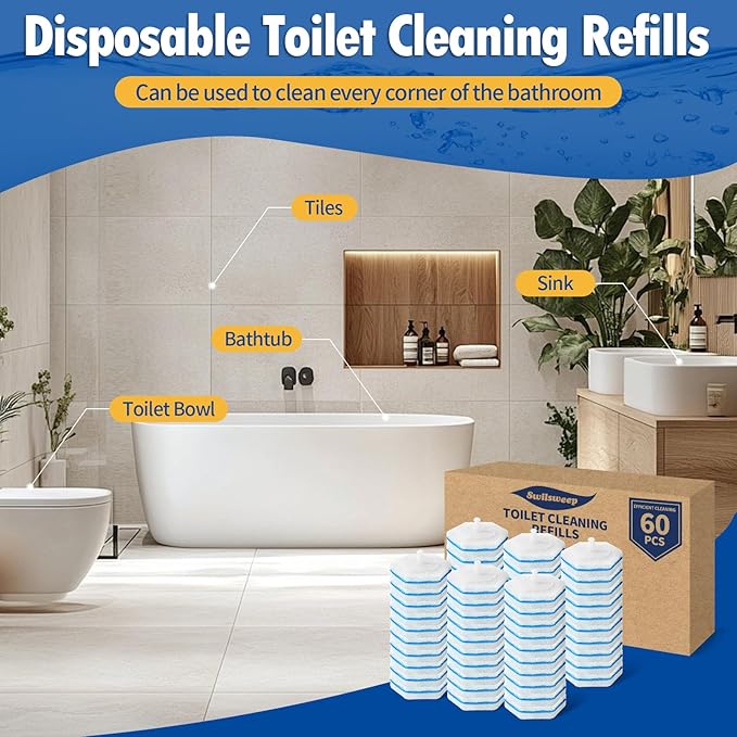 40 Count Toilet Bowl Wand Refills, Disposable Toilet Cleaner Refills, Disposable Wand Heads Compatible with Clorox and The Most Toilet Brushes