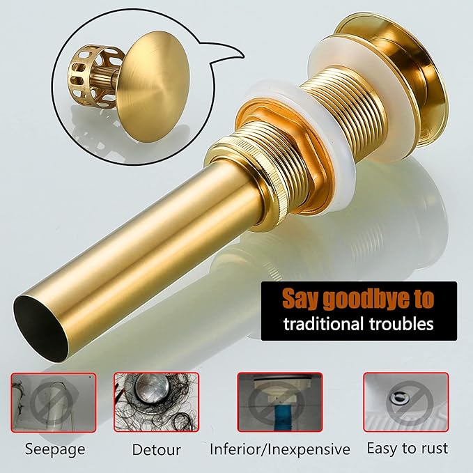 Bathroom Sink Drain Champagne Bronze Pop Up Drain Without Overflow,Brass Drain Push Pop for Vessel Sink Drain Stopper with Removable Brass Strainer Basket,83606CB.