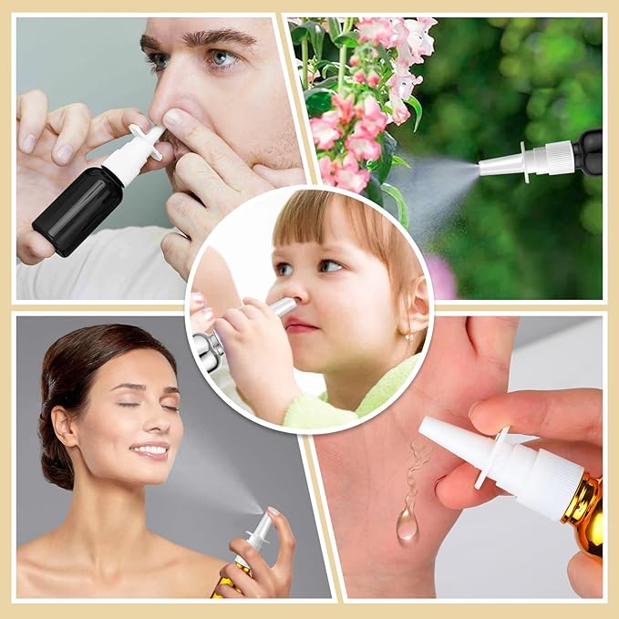 20 Pcs Nasal Spray Bottle, 30ML/1OZ 12 Pcs Bright Plating Gold Silvery Black Empty Refillable Glass Nose Spray Bottle with 4 Funnels and 4 Labels