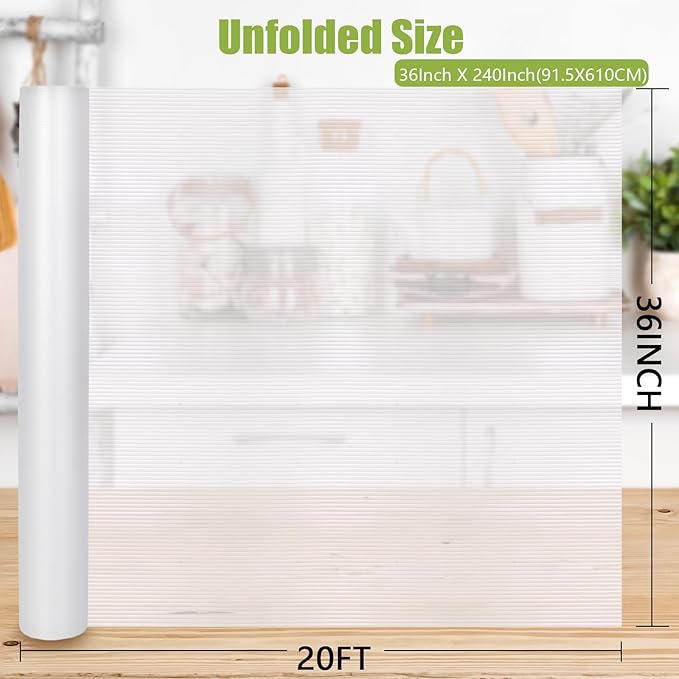 Shelf Liner 36 Inches Wide, Non-Slip Cabinet Liner Thickened, Washable Under Sink Mat, Non Adhesive Drawers Liner for Kitchen Cabinet, Shelves, Refrigerator, Desks, Clear, 36 Inches x 20 FT