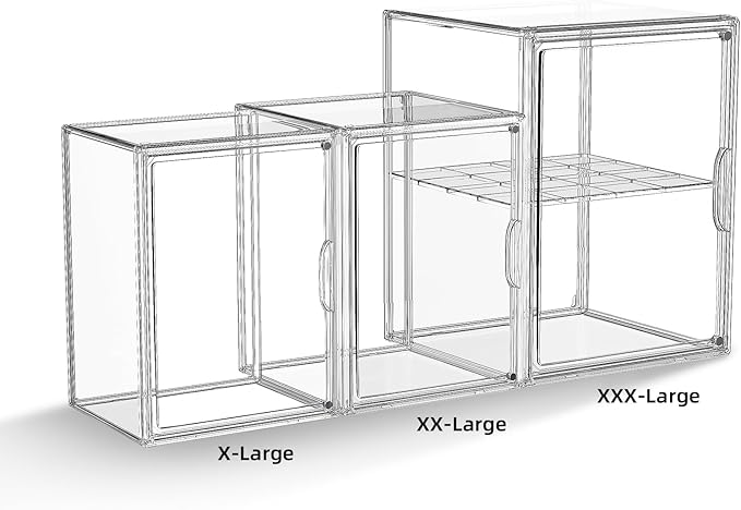 Clear Acrylic Display Case, Super Large Stackable Storage Bins Magnetic Attraction Lids, Acrylic Box with Compartment Divider for Collectibles, Figures, Cosmetic, Purse, Handbag, Wallet, 1 Pack