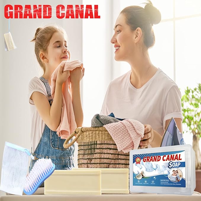 Grand Canal® Soap Bar for Stains, Grand Canal Old Soap with Brush, Underwear Cleaning Soap Bar, All Purpose Stain Cleaner for Clothes, Shoes, Underwear