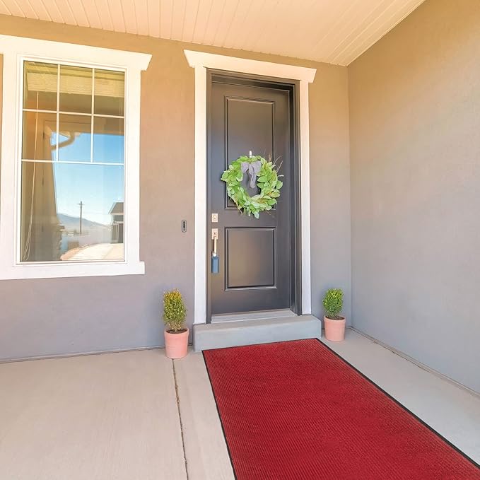 TANYOYO 3' X 10' Commercial Grade Door Floor Mat Brush Step Entrance Mat Vinyl Backed Utility Doormat Heavy Duty Floor Rugs Commercial Outdoor Carpet Indoor Outdoor Entrance Mat, red