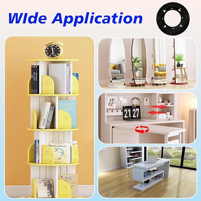 2 Packs 8'' Lazy Susan Hardware, Heavy Duty 5/16''Thick Turntable Bearing Swivel Pate for Rotating Table, Book Case, Serving Tray, Corner Shelves, Kitchen, DVD Tower, Shoe Rack, Black