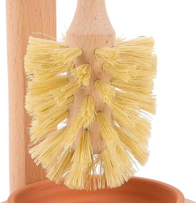 Toilet Cleaning Brush Set with Ceramic Beech Wood Base Long Handle Toilet Scrubber for Bathroom Cleaning for Home and Rv Use