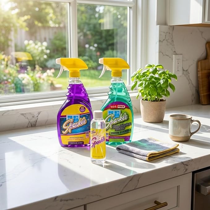 Sparkle Glass & Window Cleaner Spray, VOC-Free Eco Formula, Streak-Free Finish for Windows & Mirrors, 33.8 fl oz (Pack of 6)