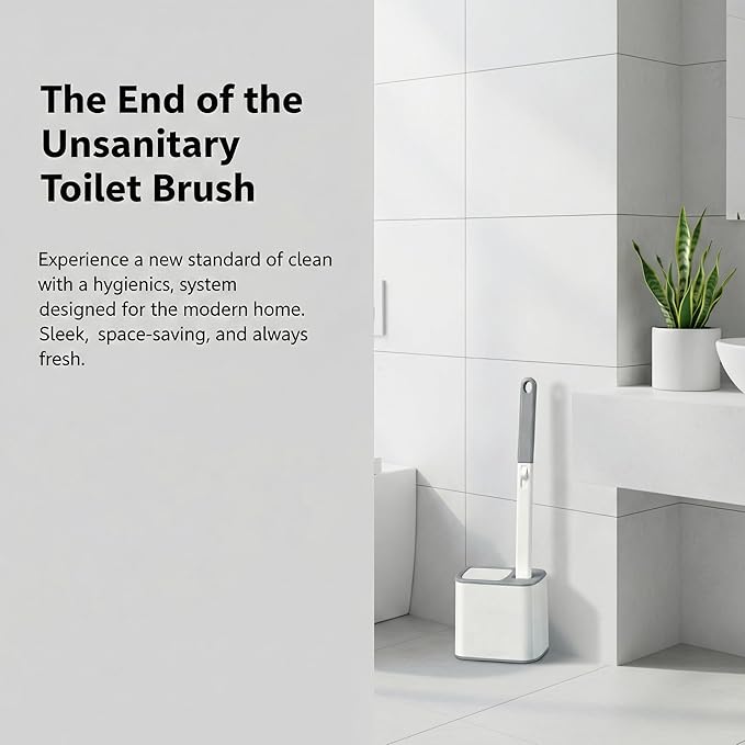 Disposable Toilet Brush for Bathroom Cleaning, Deep Cleaning Toilet Bowl Cleaner with Replaceable Heads, Hygienic Storage Design,House Warming Gifts New Home (Gray – 32 Refills Auto Flip Toilet Brush)