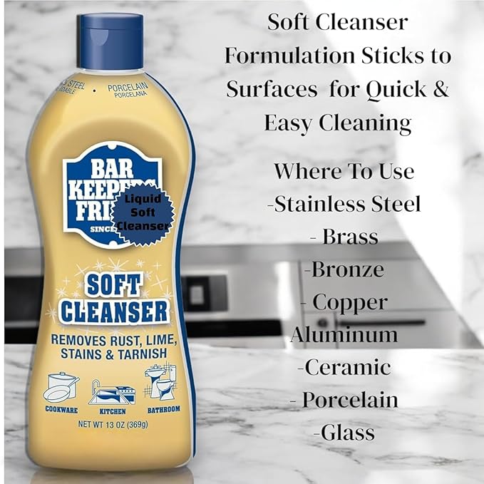 PRIME Bar Keeper Freind's All- Purpose Soft Cleanser 13 oz (Pack of 3) With Free Sponge,Rust Stain Remover,Remove Rust,Lime,Stain&Tarnish