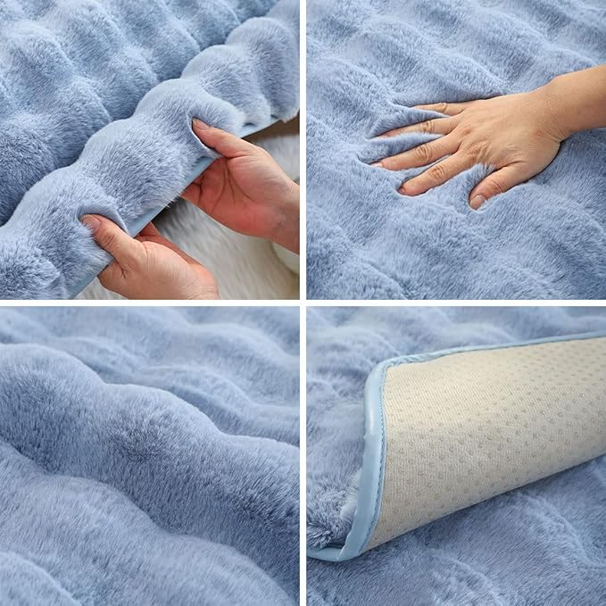 Soft Warm Faux Fur Couch Sofa Cover Thick Shaggy Fuzzy Sectional Couch Cover Non-Slip Solid Color Plush Sofa Slipcover Furniture Protector for Kids, Pets (Light Blue,43"x70")