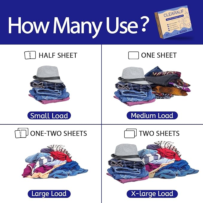 CLEARALIF Laundry Detergent Sheets Up to 160 Loads, Fresh Original - Great For Travel,Apartments, Dorms,Laundry Detergent Strips Eco Friendly & Hypoallergenic