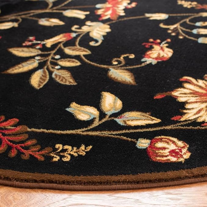 SAFAVIEH Lyndhurst Collection Round Rug - 6'7" Round, Black & Multicolored, Oriental Design, Stain Resistant, Ideal for High Traffic Areas in Living Room, Bedroom & Dining Room (LNH552-9091-7R)