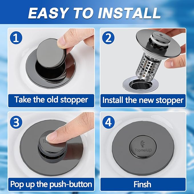 Sink Stopper Hair Catcher, Pop-up Sink Drain Strainer with Removable Stainless Steel Strainer Basket Hair Catcher, Bathroom Sink Strainer for Bathroom Sink Stopper Replacement