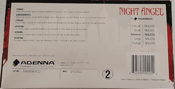 Adenna (NGL225-10PK) Night Angel Nitrile Powder Free Examination Gloves, Black, Medium, 100 Piece, Pack of 10