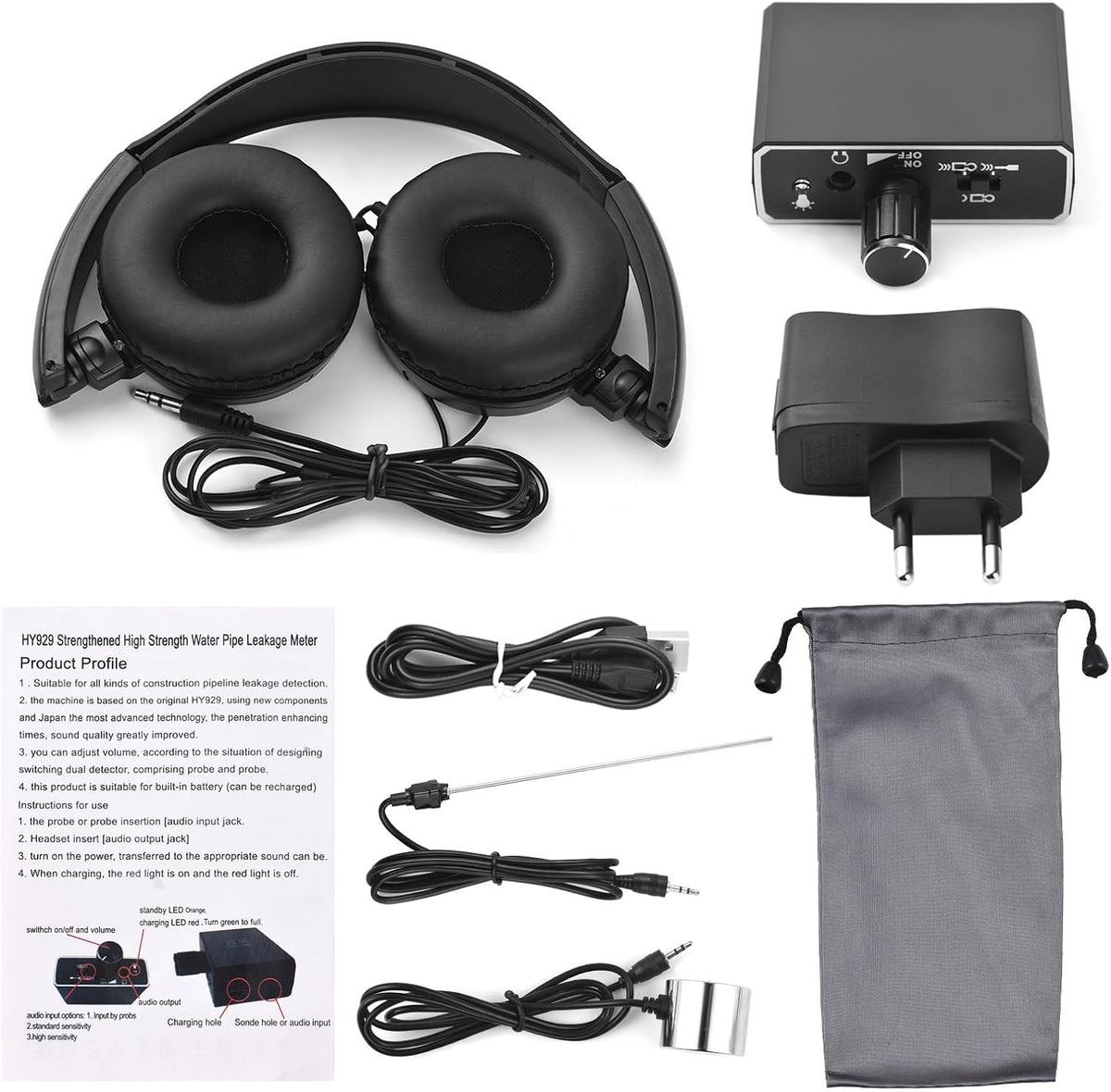 Acoustic Water Leak Detector with Dual Probes & Headphones
