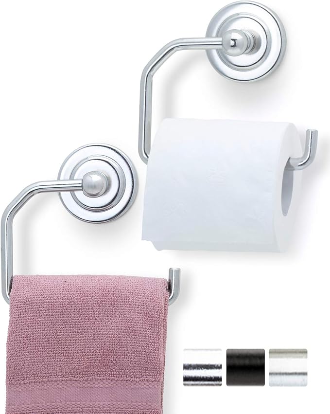 Jack N’ Drill 1-Pack Toilet Paper Holder with Free Towel Hook, European Style Wall-Mounted Toilet Paper Bathroom Organizer and Storage in Chrome Finish for your Home, Bathroom & Office (2 Pack Chrome)