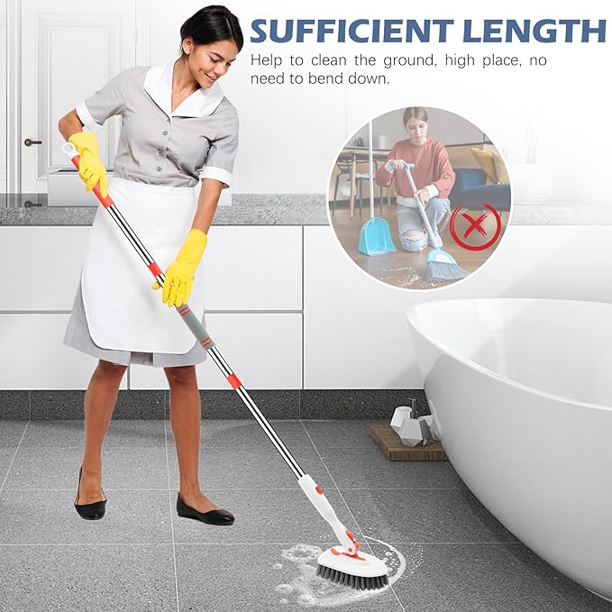 SetSail Floor Scrub Brush, 3-in-1 Tile Tub Floor Scrubber & Toilet Brush, Compact Size Toilet Bowl Brush and Holder Toilet Brushes for Bathroom