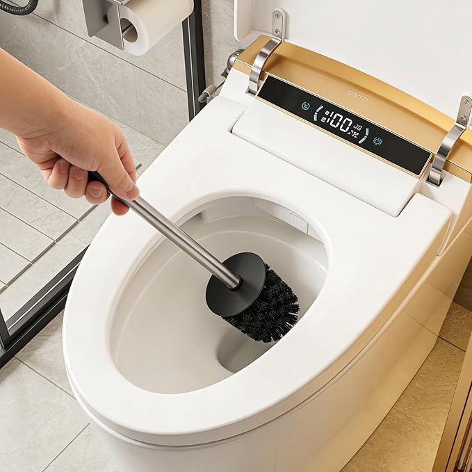 Toilet Bowl Brush Holder Set: Bathroom Toilet Deep Cleaning Scrubber with Cover - Compact Round Cleaning Tools for Washroom Bathroom