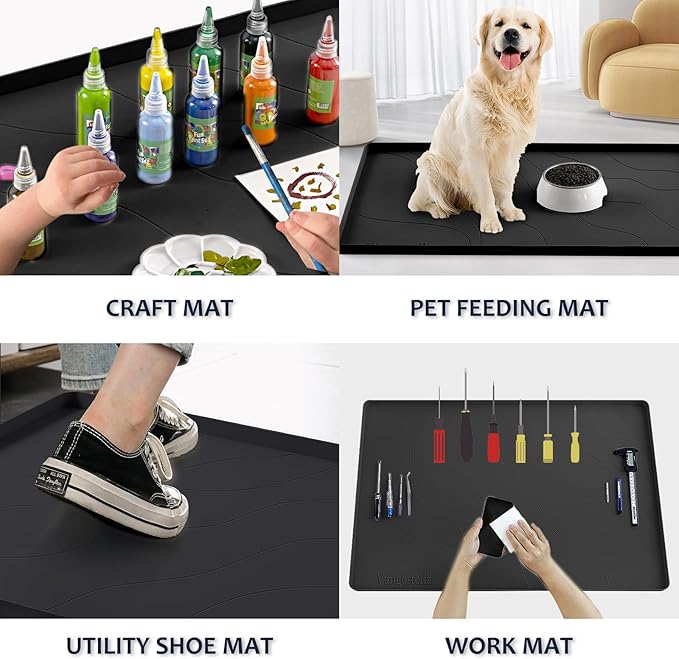 Heavy Duty Silicone Under Sink Mats for Kitchen Waterproof 37" x 19", Extra Thick Under Sink Rubber Mat Drip Tray, Raised Edge Under Sink Liner,Prevent Drips, Leaks, Spills,Black