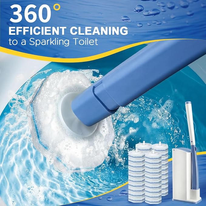ROUNDSQUARE Disposable Toilet Bowl Cleaner with 40 Disinfecting 5X Power Refill Heads, Toilet Bowl Cleaner Wands, Storage Caddy, Toilet Cleaning System Starter Kit
