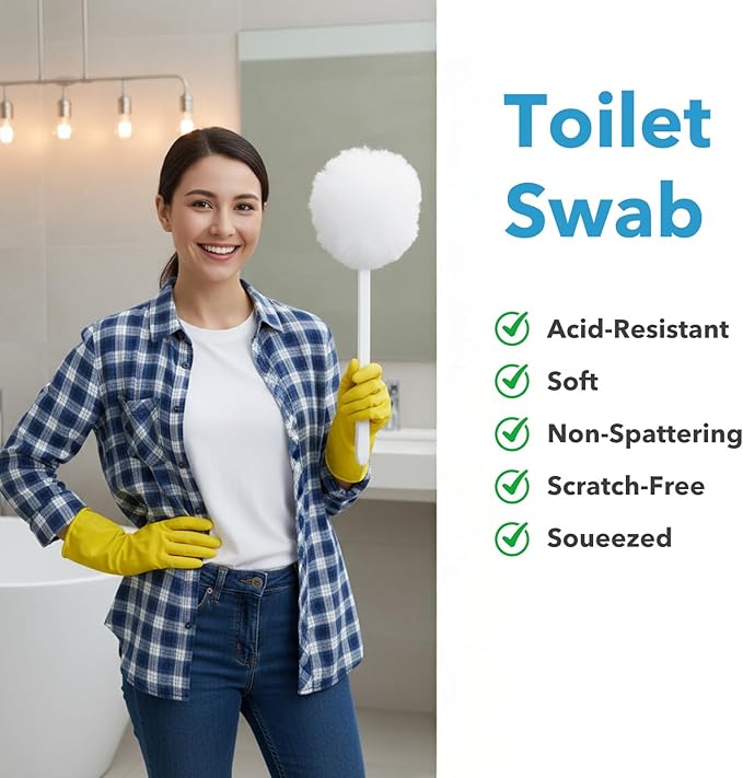 20 Pack Soft Toilet Brush, Disposable Toilet Bowl Brush with Long Plastic Handle, White Silk Cotton Toilet Bowl Mop for Bathroom Toilets, Sink, Bathtub, 11 x 4.3 Inch, Without Cup