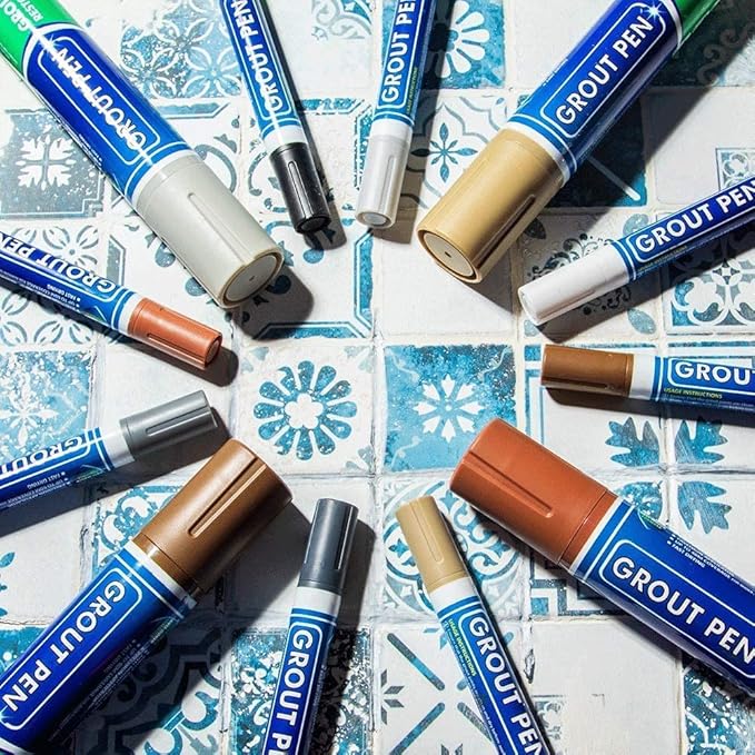 Grout Pen Tile Paint Marker: Terracotta Wide 15mm with 5 Pack Replacement Tips - Waterproof Grout Colorant and Sealer Pen to Renew, Repair, and Refresh Tile Grout - Cleaner Coating Stain Pens