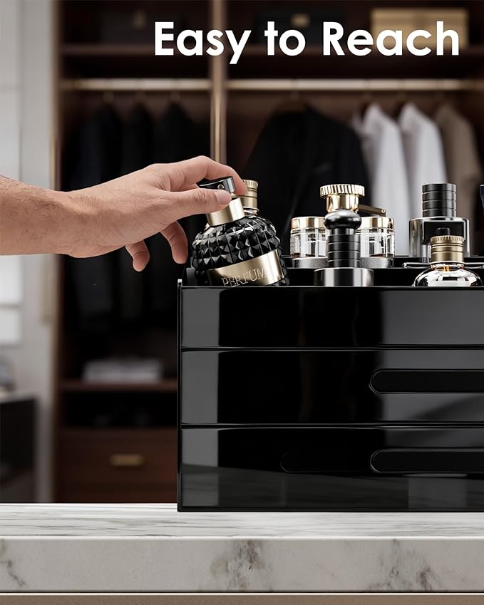 ProCase Cologne Organizer for Men with Drawer, Acrylic Perfume Holder & Bathroom Countertop Organizer for Men & Women, Dresser Vanity Storage for Cologne, Perfume and Skincare -2 Layer