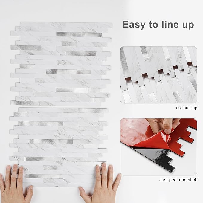 Peel and Stick Backsplash, 10-Sheet Peel and Stick Tiles PVC Wall Tile Stick on Backsplash for Kitchen