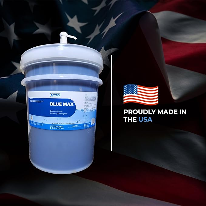 Blue Max Industrial-Strength Laundry Detergent Concentrate - Safely Clean 256 Loads Per Gallon, 1/2 Ounce Per Load, Heavy Duty Concentrated Commercial Formula, 5 Liquid Gallon Bucket, Pack of 1