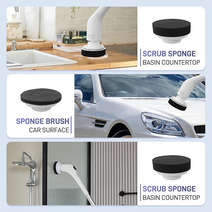 Electric Spin Scrubber - Bathtub Shower Scrubber,Bathroom Cleaning Brush Floor Brushes with Long Handle,Power Cordless Automatic Handheld Mop Cleaner for Bath Tub Kitchen Tile Grout Hardwood