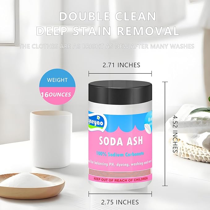 Natural Washing Soda, Sodium Carbonate, Laundry Booster, Soda Ash, Multipurpose Cleaner, Water Softener, Stain Remover (32 Ounces)