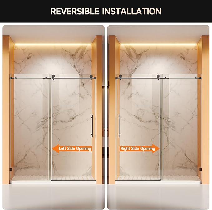 Frameless Shower Door, 44-48" W x 76" H 8mm Single Sliding Shower Door with 5/16" Clear Tempered Glass, Bathroom Glass Door for Walk-in Shower, Black
