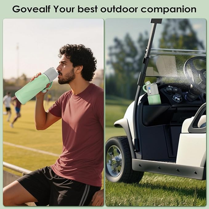 Electric Misting Water Bottle – 2-in-1 Insulated Stainless Steel Bottle with Dual-Speed Cool Mist, 24hr Cold Retention, Leakproof Straw-Free Design for Gym, Hiking, Golf & Beach